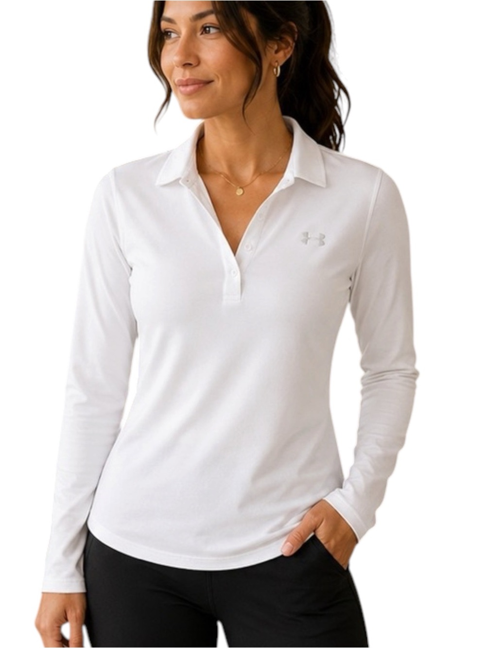NWT Under Armour Women's White HeatGear Long Sleeve Polo size Medium